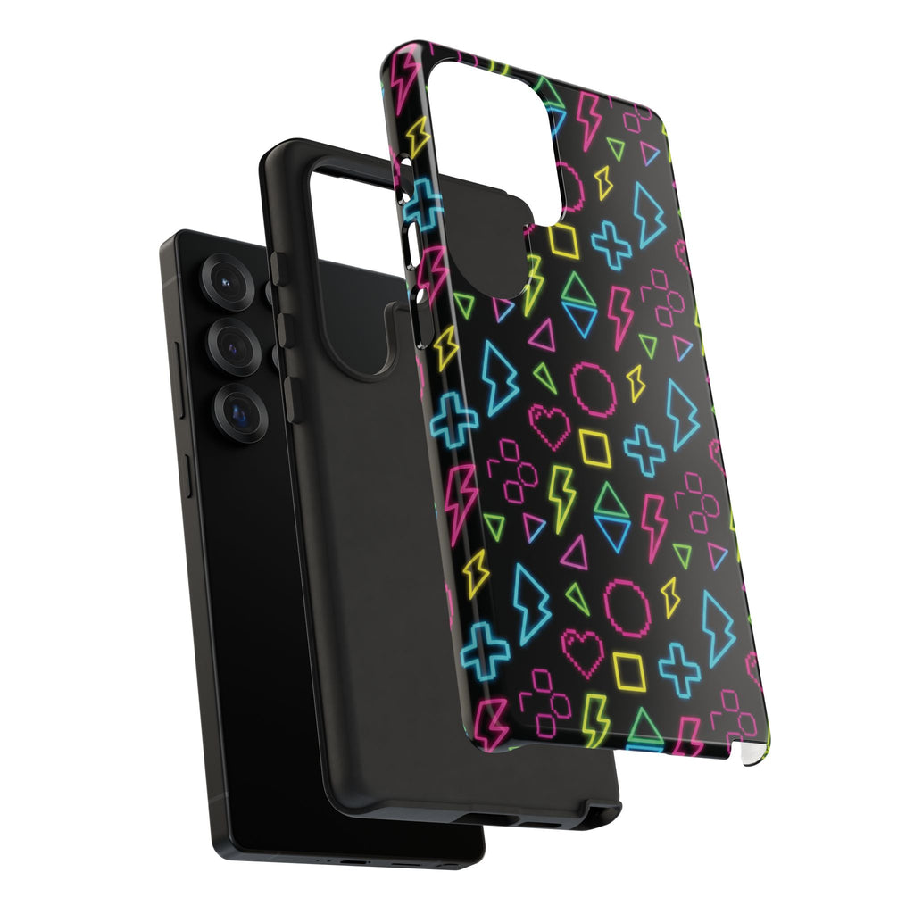 Electric Savior" Retro 90s Christian Phone Case | Neon Synthwave Pixel Art, Lightning Cross & Geometric Design, Bold Faith Gift
