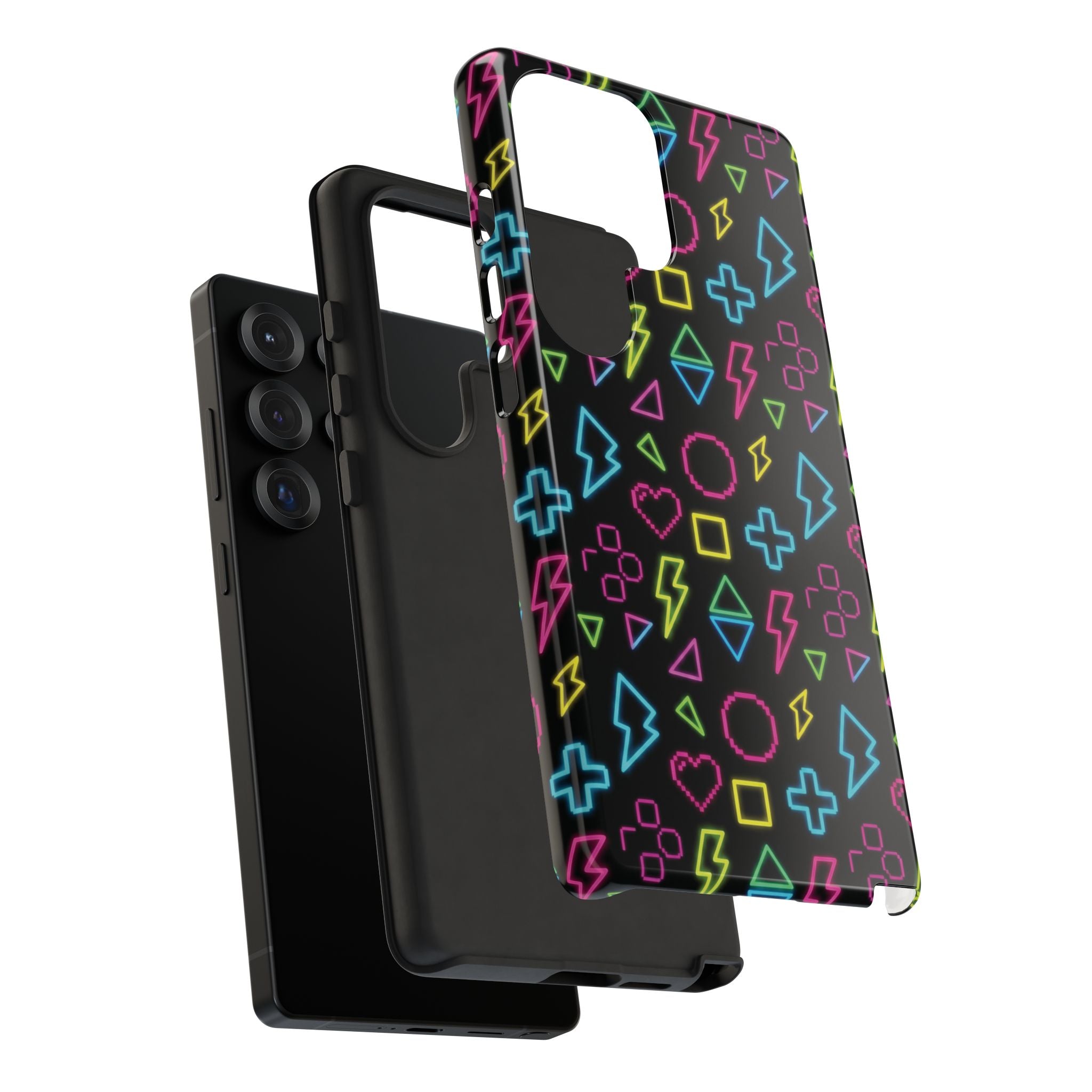 Electric Savior" Retro 90s Christian Phone Case | Neon Synthwave Pixel Art, Lightning Cross & Geometric Design, Bold Faith Gift
