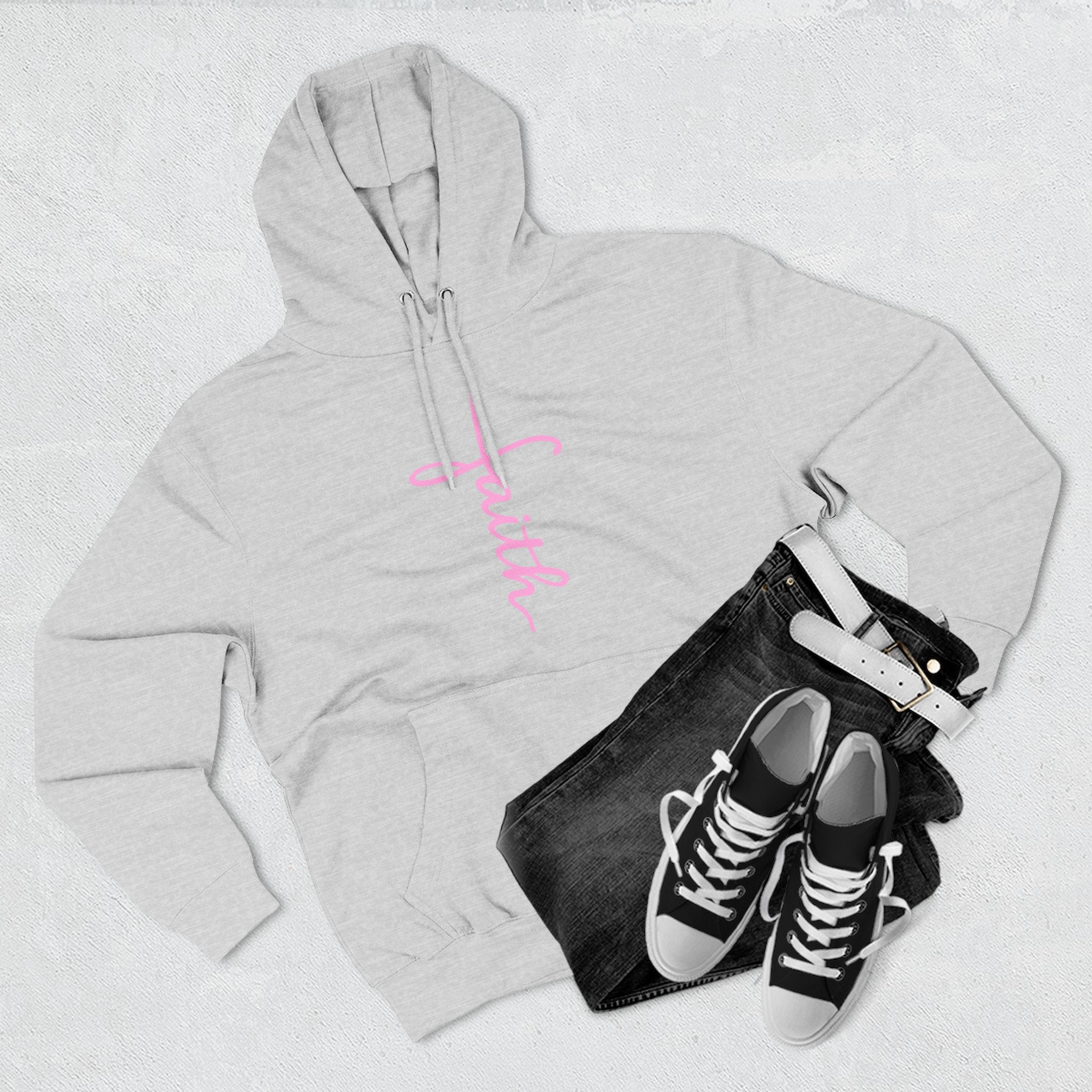Pink Faith Hoodie | Christian Hoodie for Women | Minimalist Script Cross Hoodie | Christian Streetwear | Faith Gift | Religious Sweatshirt
