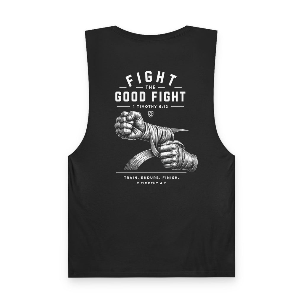 Good Fight Training Club Tank, Christian Gym Tank, 1 Timothy 6:12 Shirt, Faith Workout Shirt, Bible Verse Muscle Tank, Mens Activewear