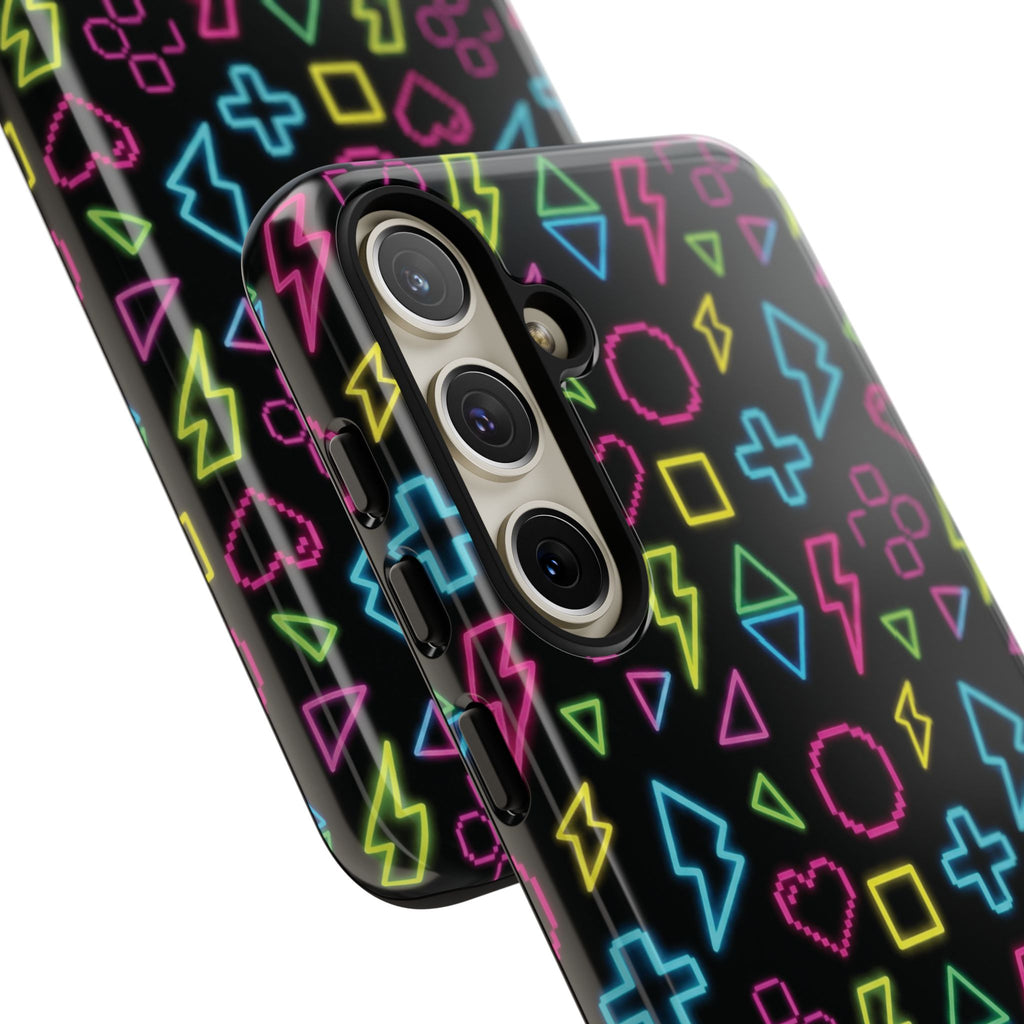Electric Savior" Retro 90s Christian Phone Case | Neon Synthwave Pixel Art, Lightning Cross & Geometric Design, Bold Faith Gift
