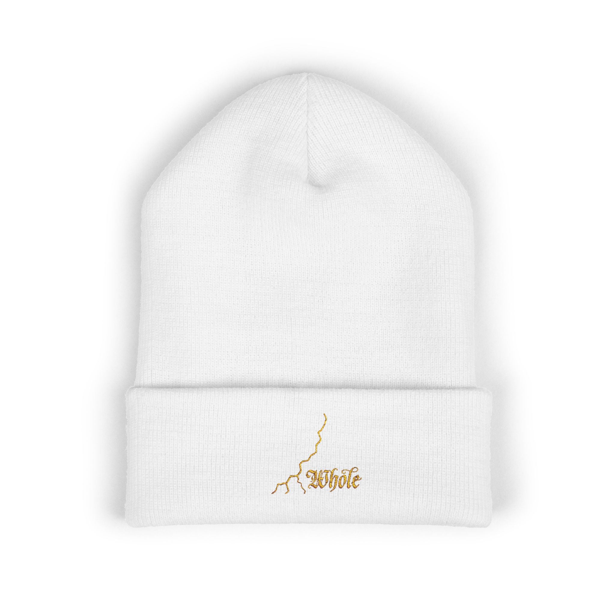 Christian Streetwear Beanie - Mended & Whole Gold Embroidery - Dark Charcoal Knit Hat - Faith Based Apparel Gift - Urban Lightning Bolt Cap