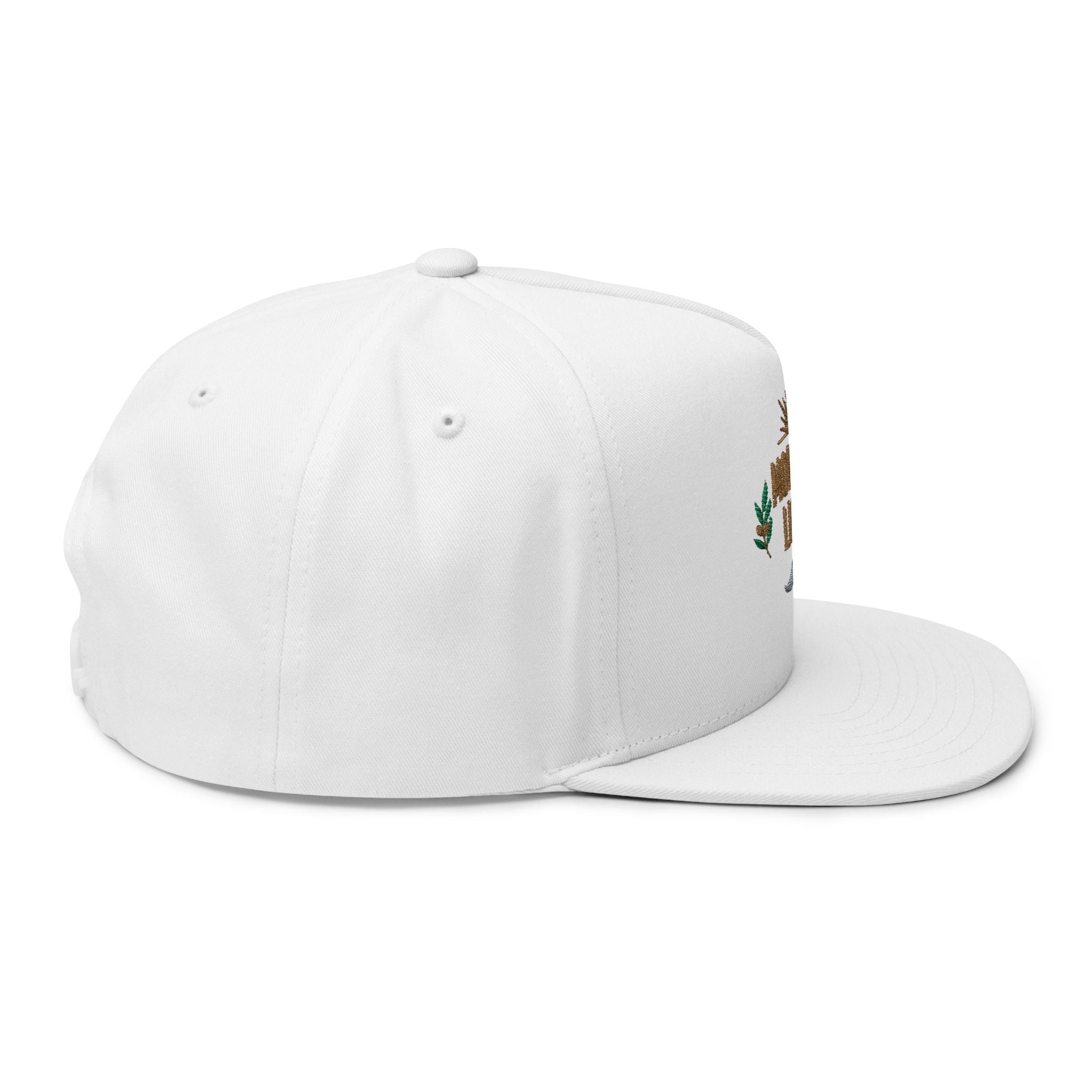 Morning Light embroidered flat bill cap | sun, laurel, wave design