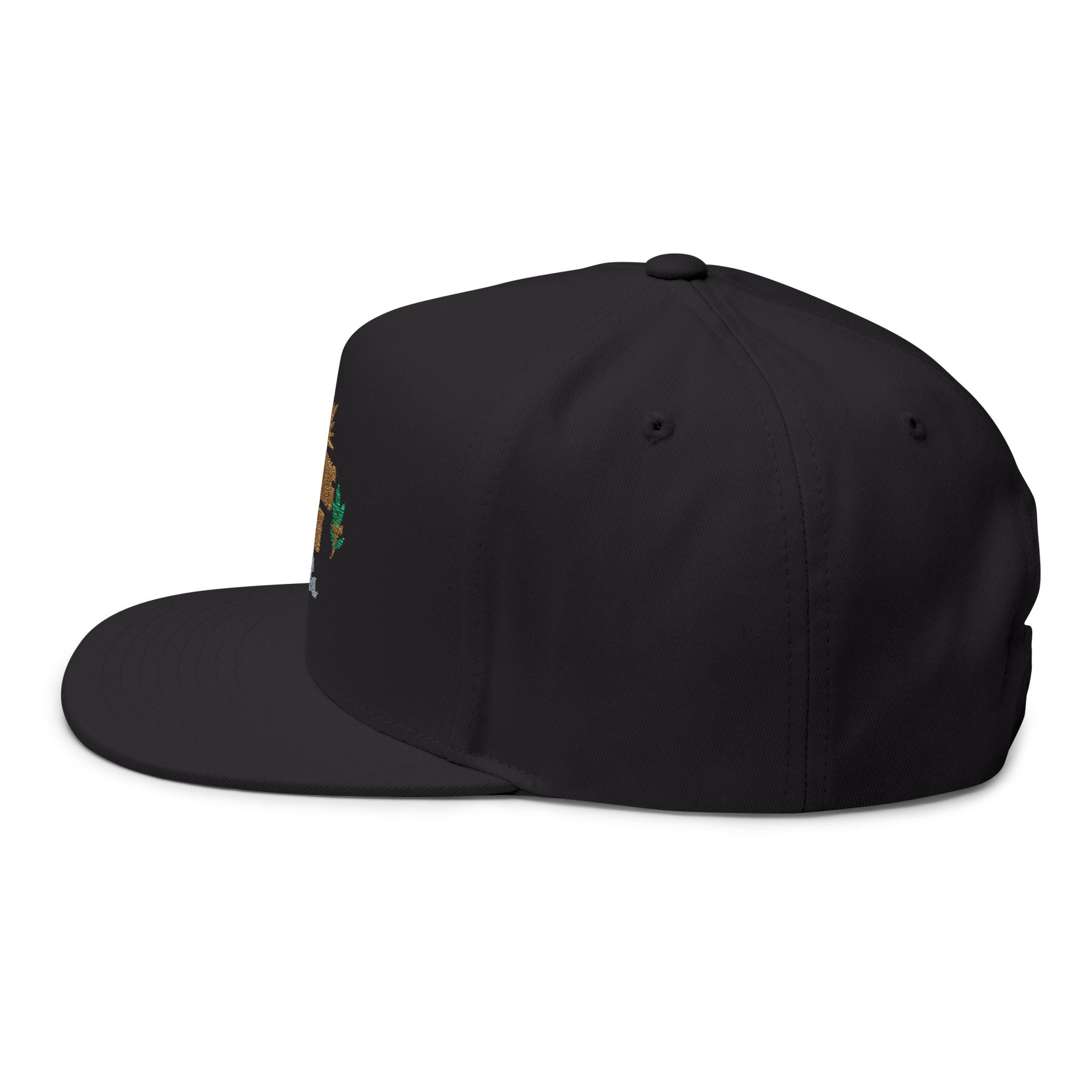 Morning Light embroidered flat bill cap | sun, laurel, wave design