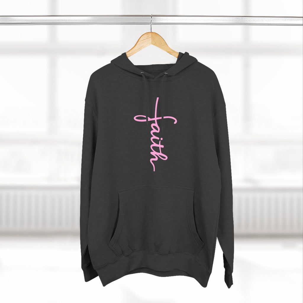Pink Faith Hoodie | Christian Hoodie for Women | Minimalist Script Cross Hoodie | Christian Streetwear | Faith Gift | Religious Sweatshirt