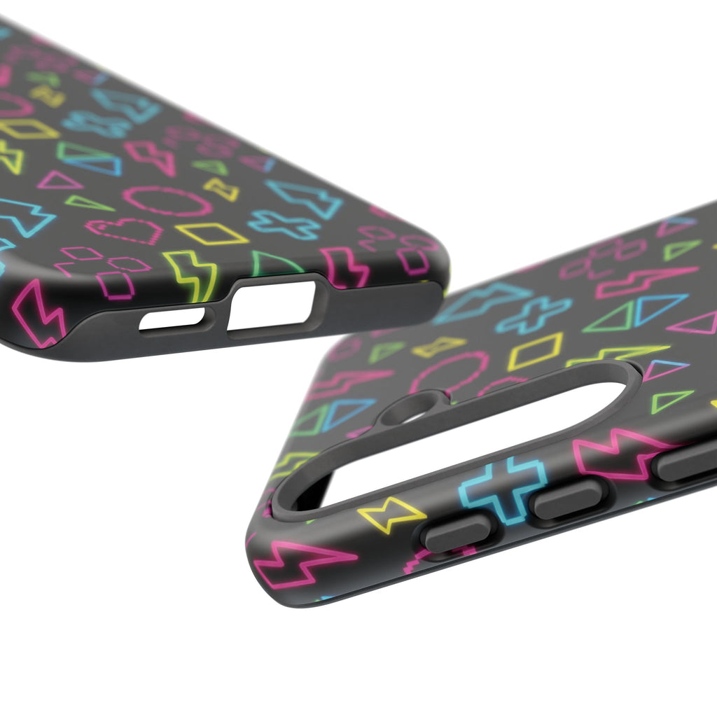 Electric Savior" Retro 90s Christian Phone Case | Neon Synthwave Pixel Art, Lightning Cross & Geometric Design, Bold Faith Gift
