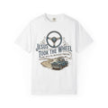 Jesus Took the Wheel steering wheel and vintage truck T-shirt | Christian faith shirt