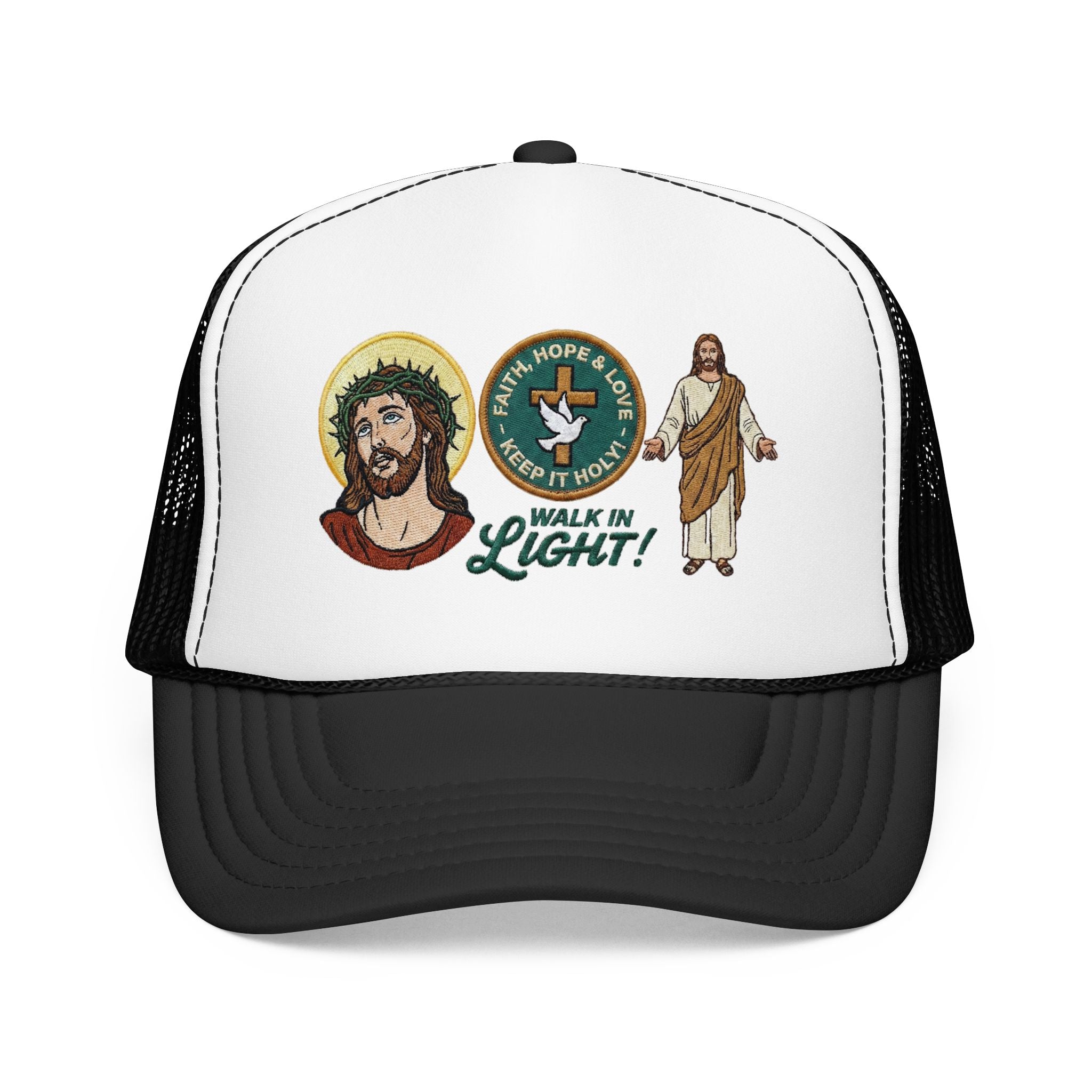 Jesus Foam Trucker Hat, Christian Trucker Cap, Embroidered Jesus Hat, Faith Based Hat, Church Hat, Religious Gift for Him