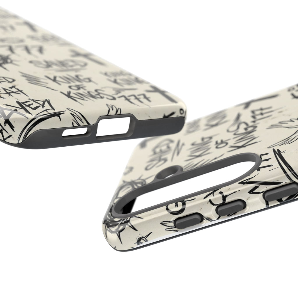 Christian Graffiti Phone Case | "Saved" & "King of Kings" Doodle Art, Urban Streetwear Faith Cover, Modern Religious Sketch Design