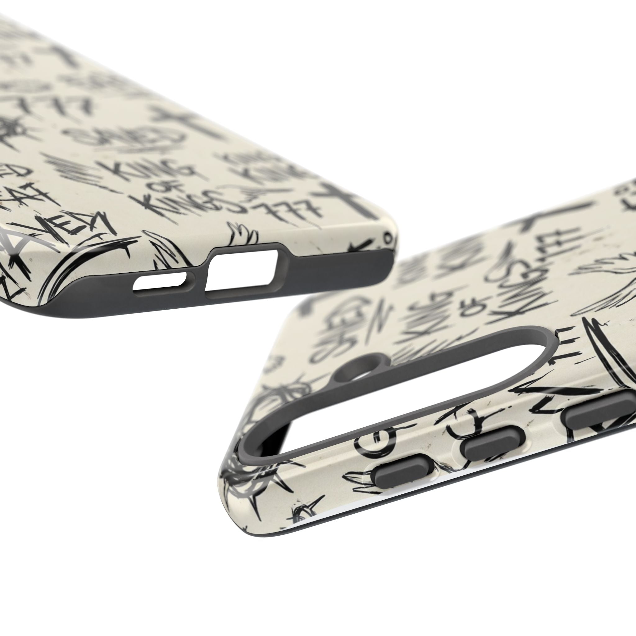 Christian Graffiti Phone Case | "Saved" & "King of Kings" Doodle Art, Urban Streetwear Faith Cover, Modern Religious Sketch Design