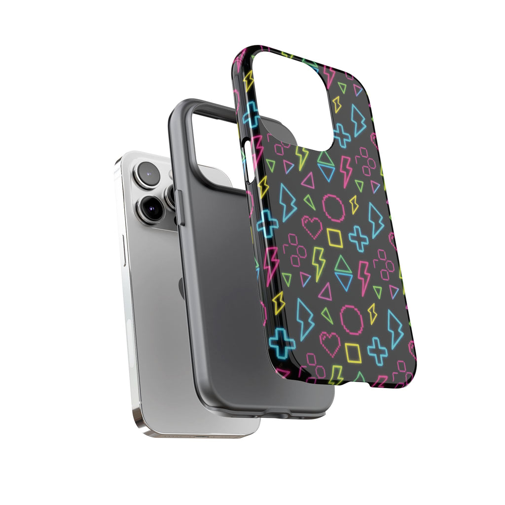 Electric Savior" Retro 90s Christian Phone Case | Neon Synthwave Pixel Art, Lightning Cross & Geometric Design, Bold Faith Gift