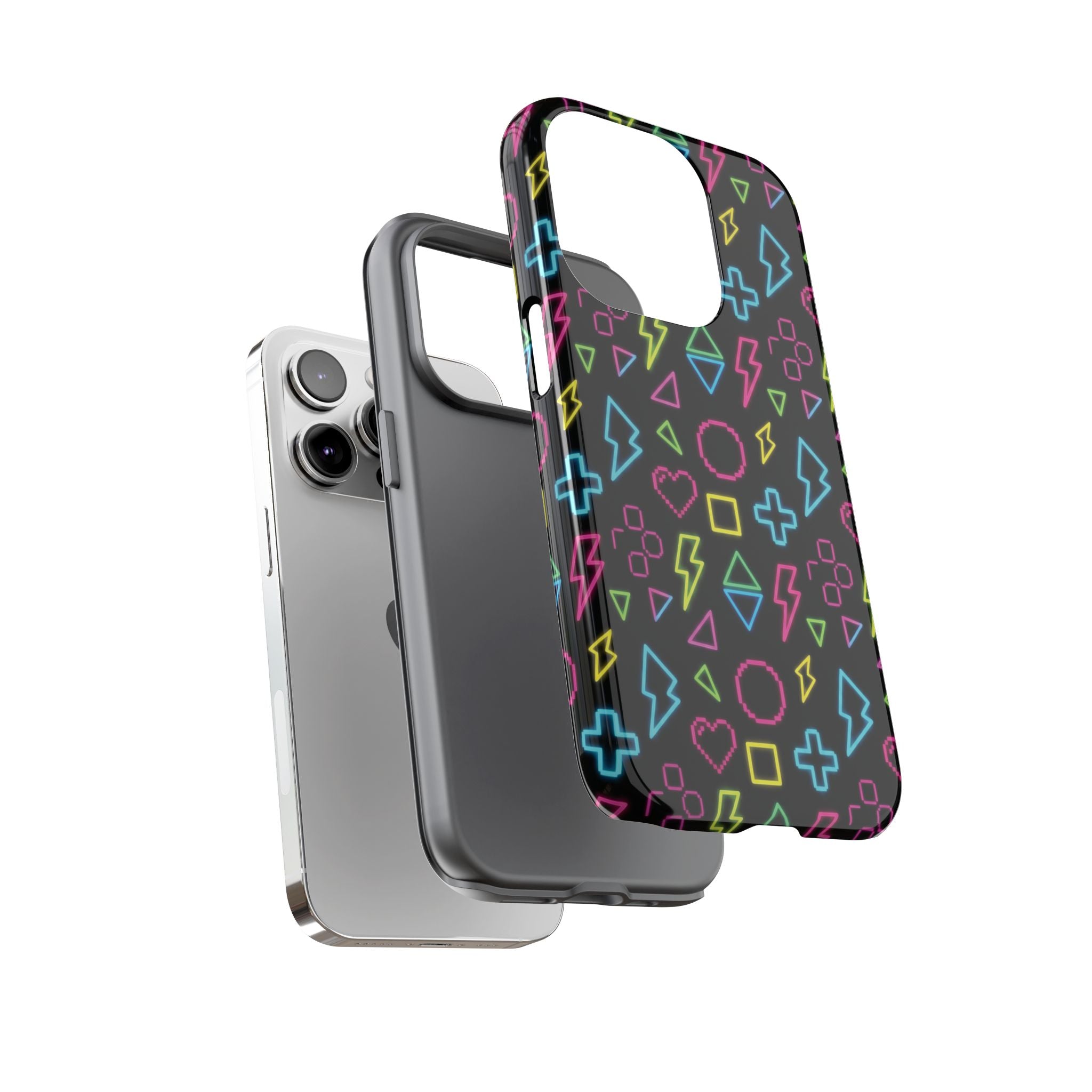 Electric Savior" Retro 90s Christian Phone Case | Neon Synthwave Pixel Art, Lightning Cross & Geometric Design, Bold Faith Gift