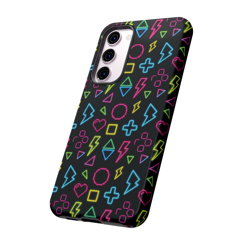 Electric Savior" Retro 90s Christian Phone Case | Neon Synthwave Pixel Art, Lightning Cross & Geometric Design, Bold Faith Gift