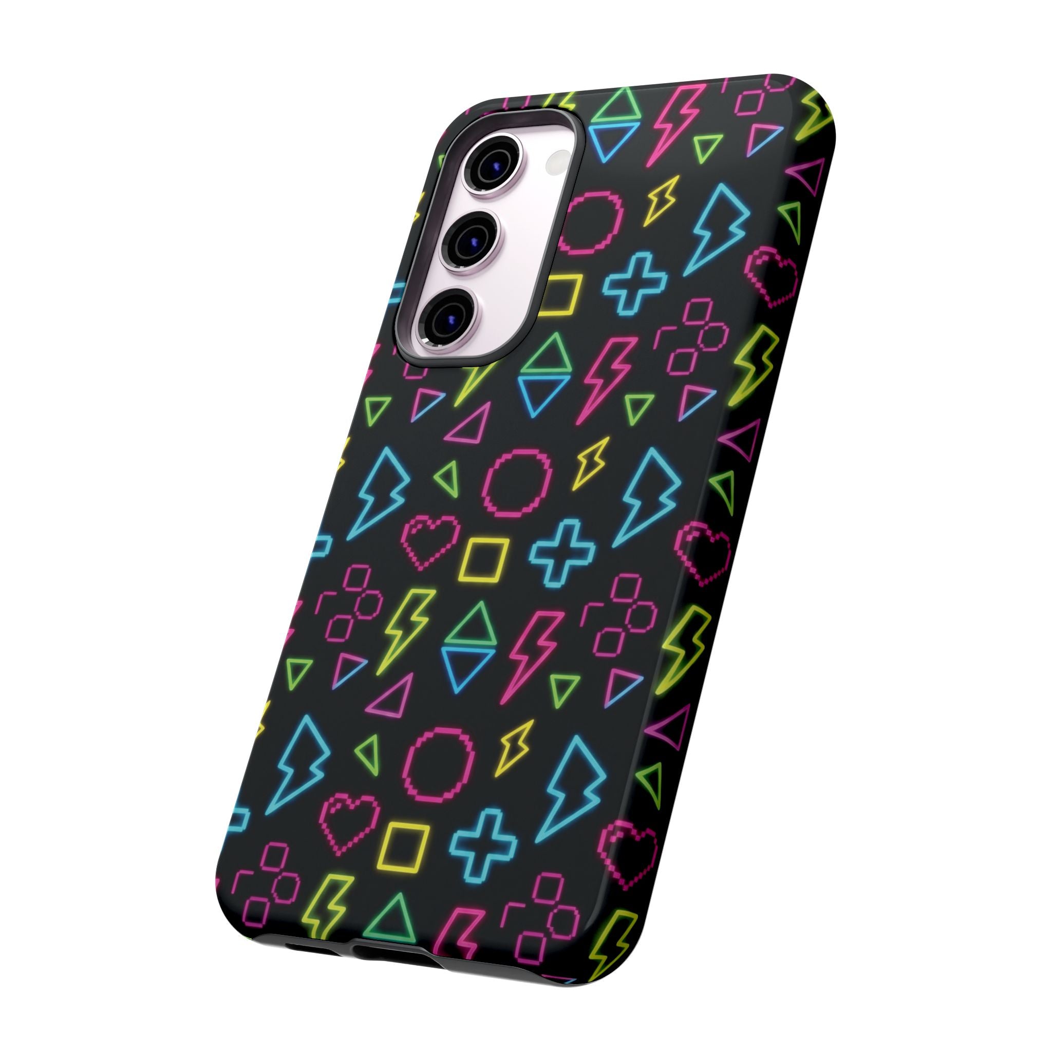 Electric Savior" Retro 90s Christian Phone Case | Neon Synthwave Pixel Art, Lightning Cross & Geometric Design, Bold Faith Gift
