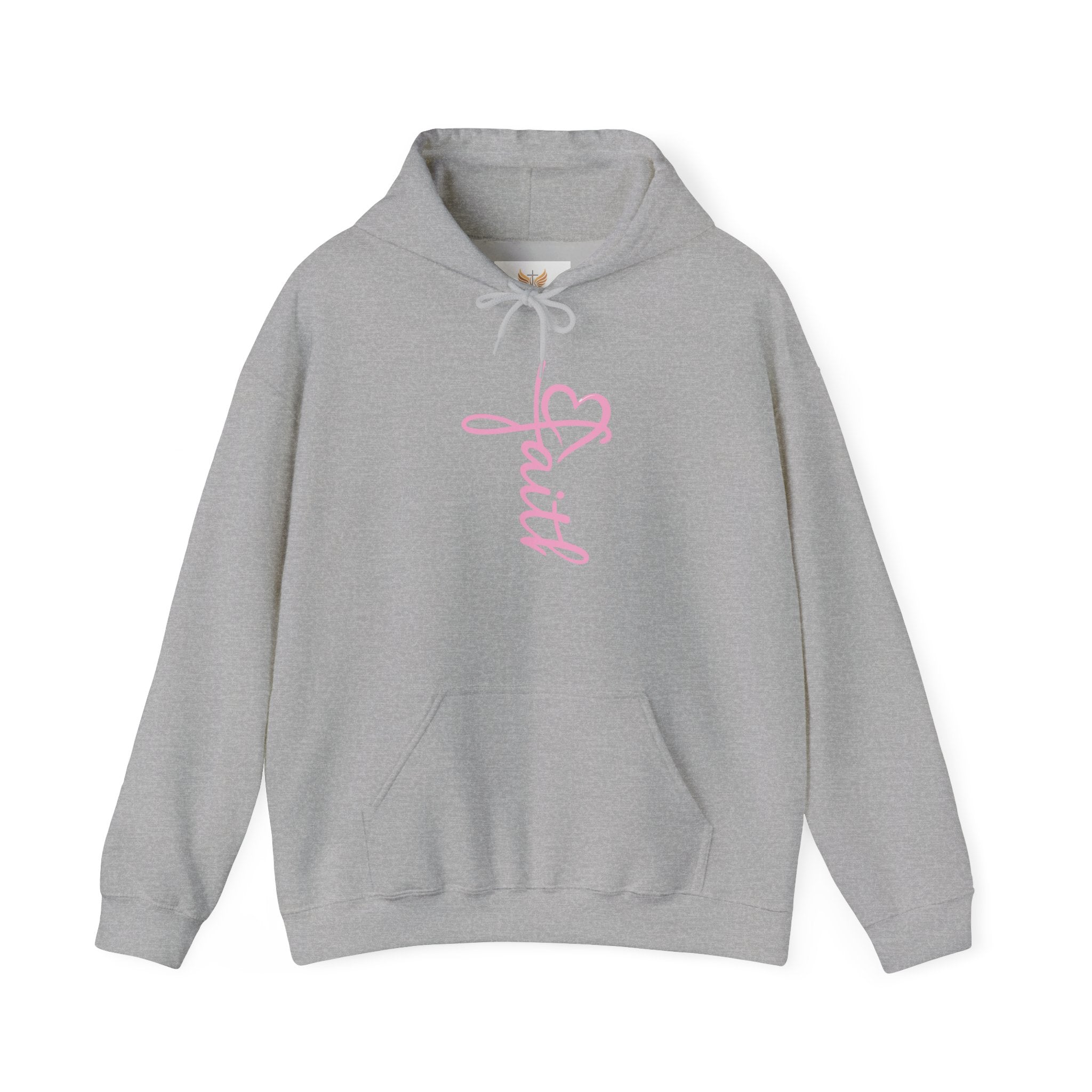 Faith script with heart Hoodie | White vertical faith design