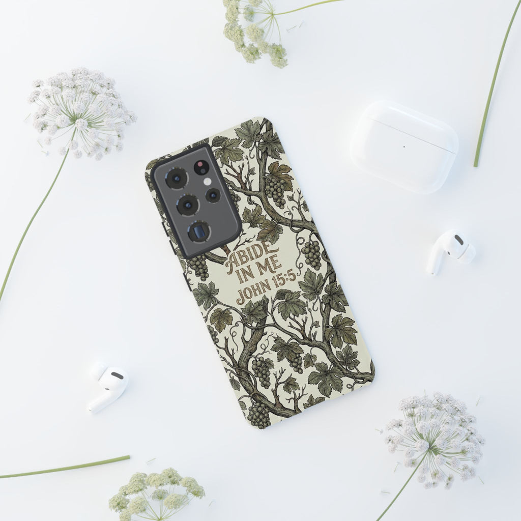 True Vine" Christian Phone Case | John 15 Scripture Art, Earthy Green Botanical Pattern, Nature Faith Gift, Bible Verse Cover