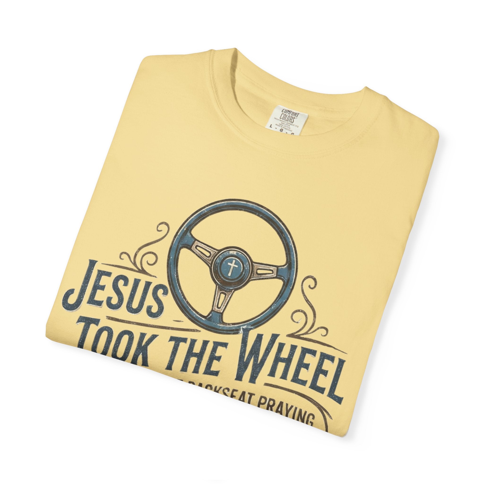 Jesus Took the Wheel steering wheel and vintage truck T-shirt | Christian faith shirt