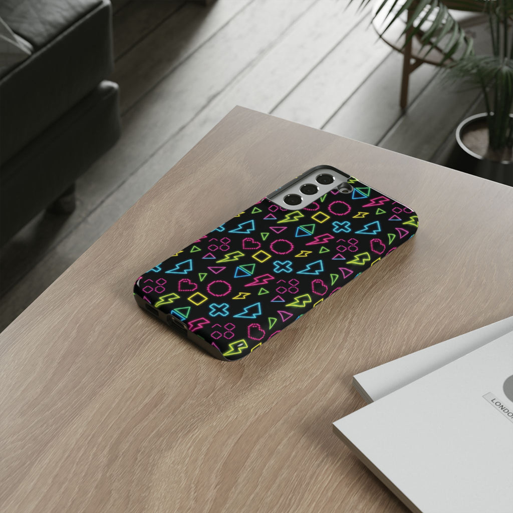 Electric Savior" Retro 90s Christian Phone Case | Neon Synthwave Pixel Art, Lightning Cross & Geometric Design, Bold Faith Gift