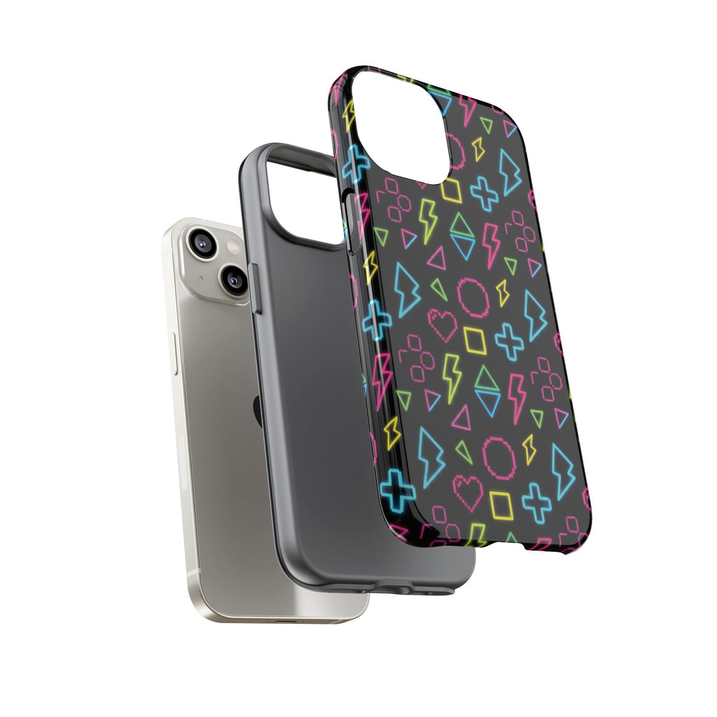 Electric Savior" Retro 90s Christian Phone Case | Neon Synthwave Pixel Art, Lightning Cross & Geometric Design, Bold Faith Gift
