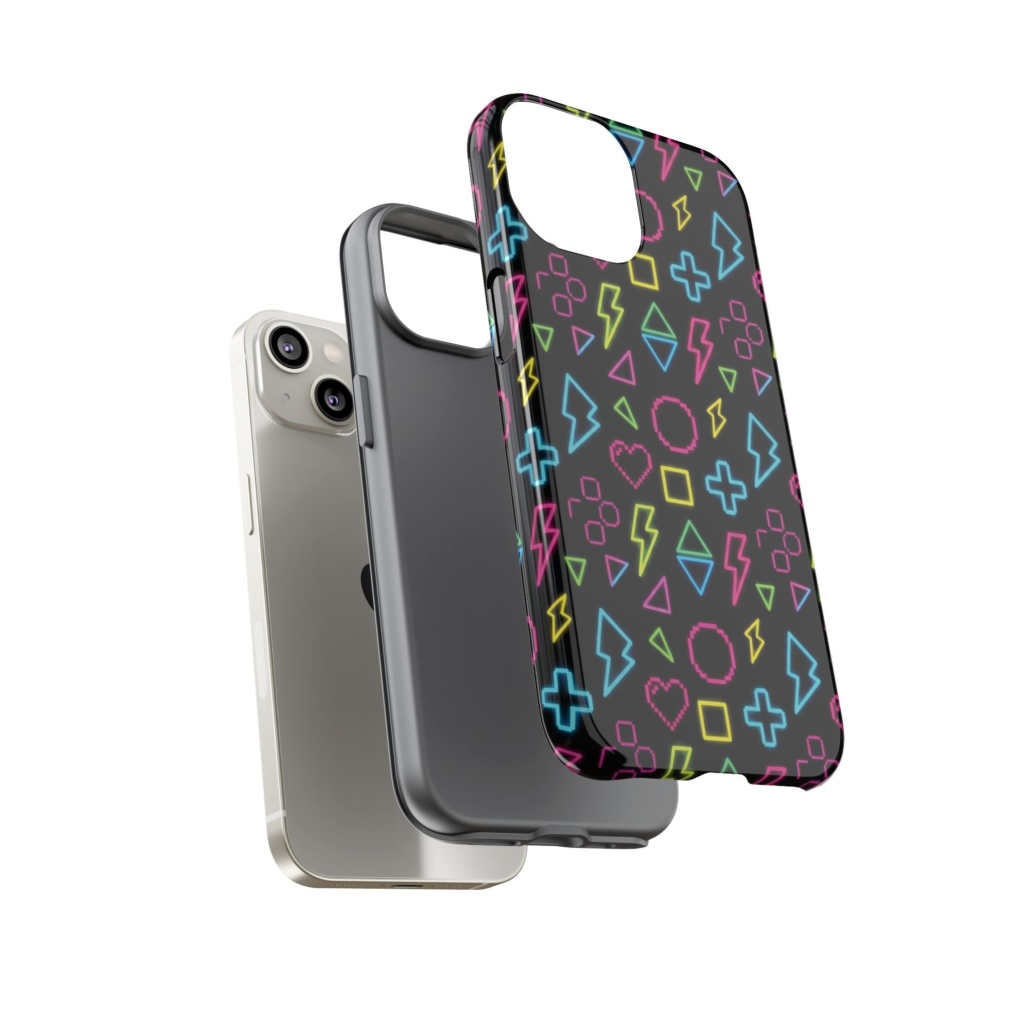 Electric Savior" Retro 90s Christian Phone Case | Neon Synthwave Pixel Art, Lightning Cross & Geometric Design, Bold Faith Gift