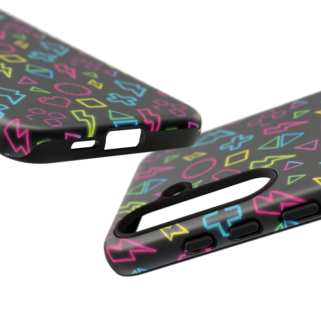 Electric Savior" Retro 90s Christian Phone Case | Neon Synthwave Pixel Art, Lightning Cross & Geometric Design, Bold Faith Gift