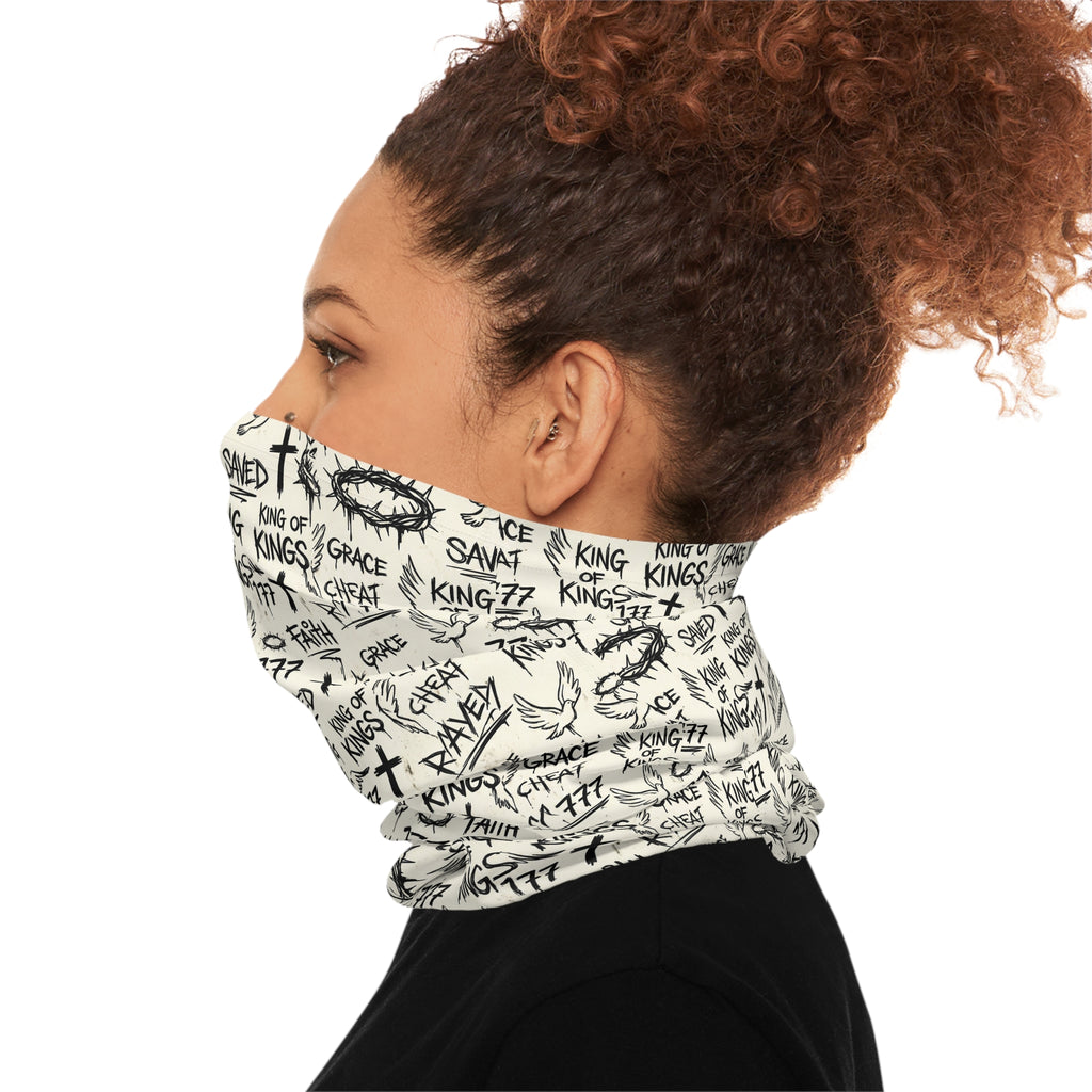 Christian Faith Graffiti Neck Gaiter | Scripture Cross Crown Design