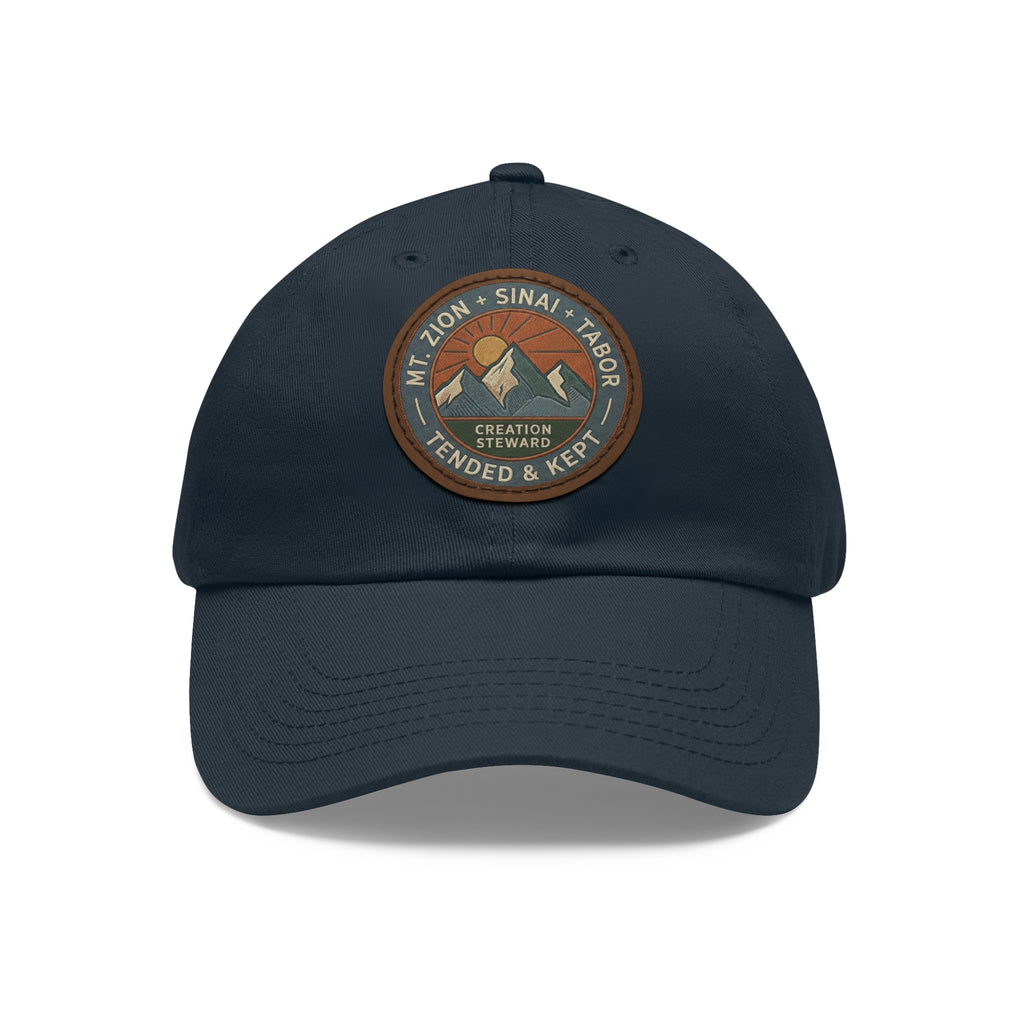 Leather Patch Dad Hat, Christian Mountain Cap, Genesis 2 15 Tended and Kept, Creation Care Outdoor Hat, Gift For Him
