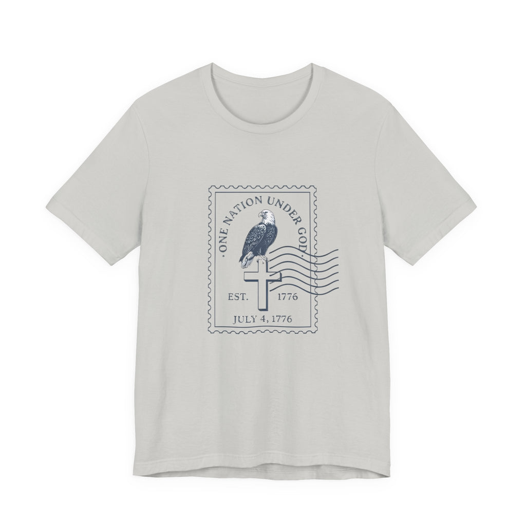 One Nation Under God Shirt, Patriotic Christian T Shirt, July 4 1776 Americana Tee, Stamp Design, Faith and Freedom Gift, America 250