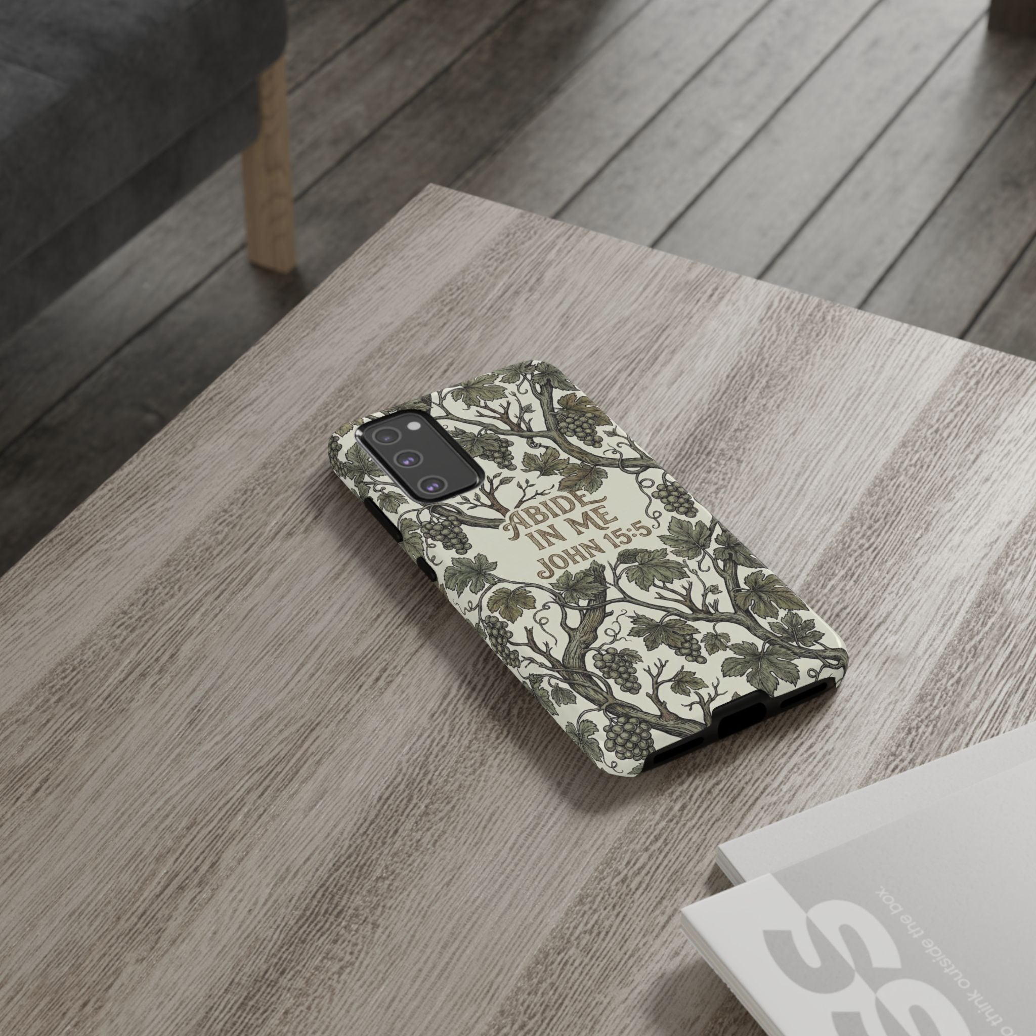 True Vine" Christian Phone Case | John 15 Scripture Art, Earthy Green Botanical Pattern, Nature Faith Gift, Bible Verse Cover