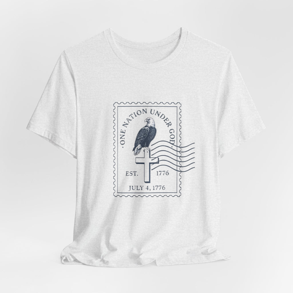 One Nation Under God Shirt, Patriotic Christian T Shirt, July 4 1776 Americana Tee, Stamp Design, Faith and Freedom Gift, America 250