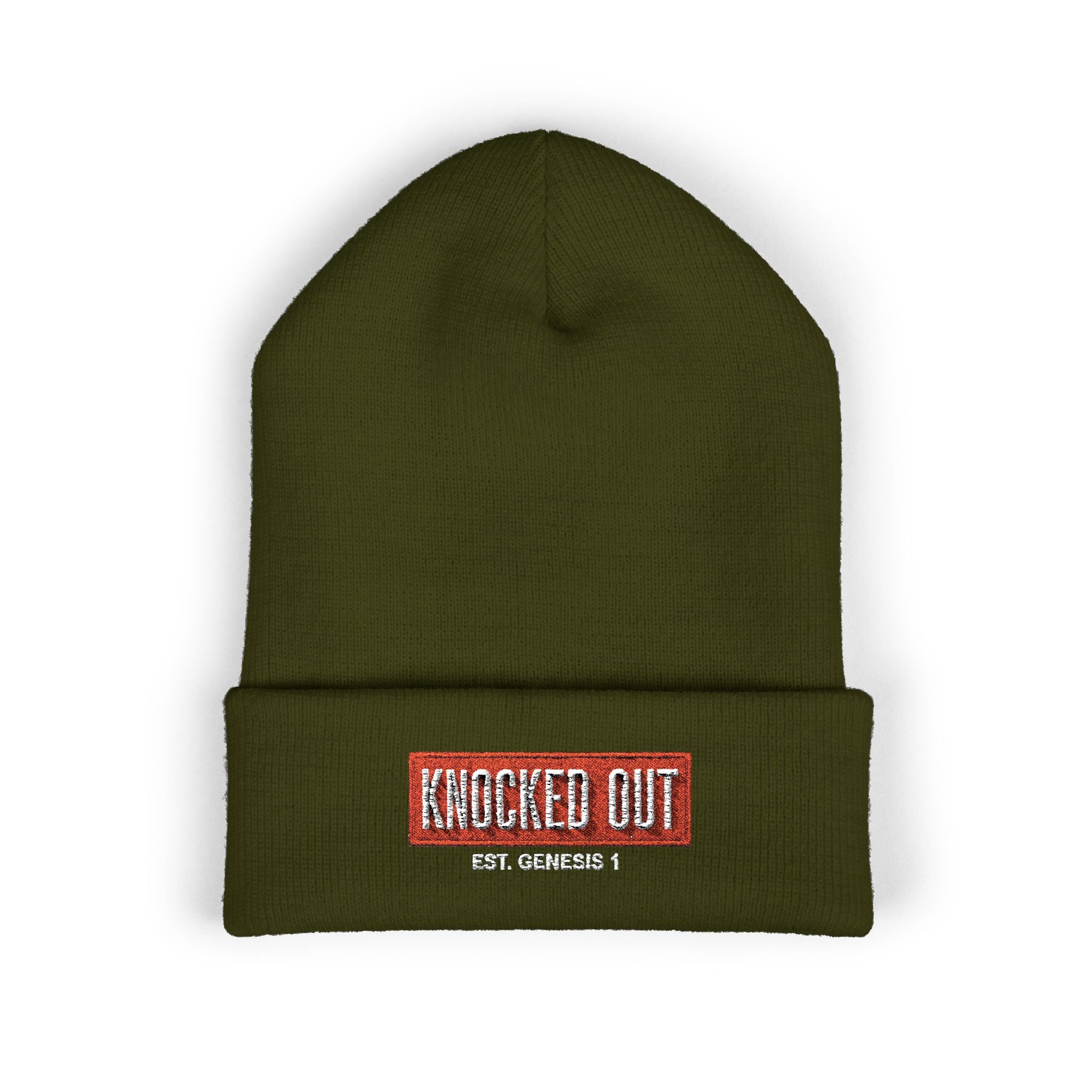Knocked Out Embroidered Logo Beanie | Cuffed Beanie, Olive