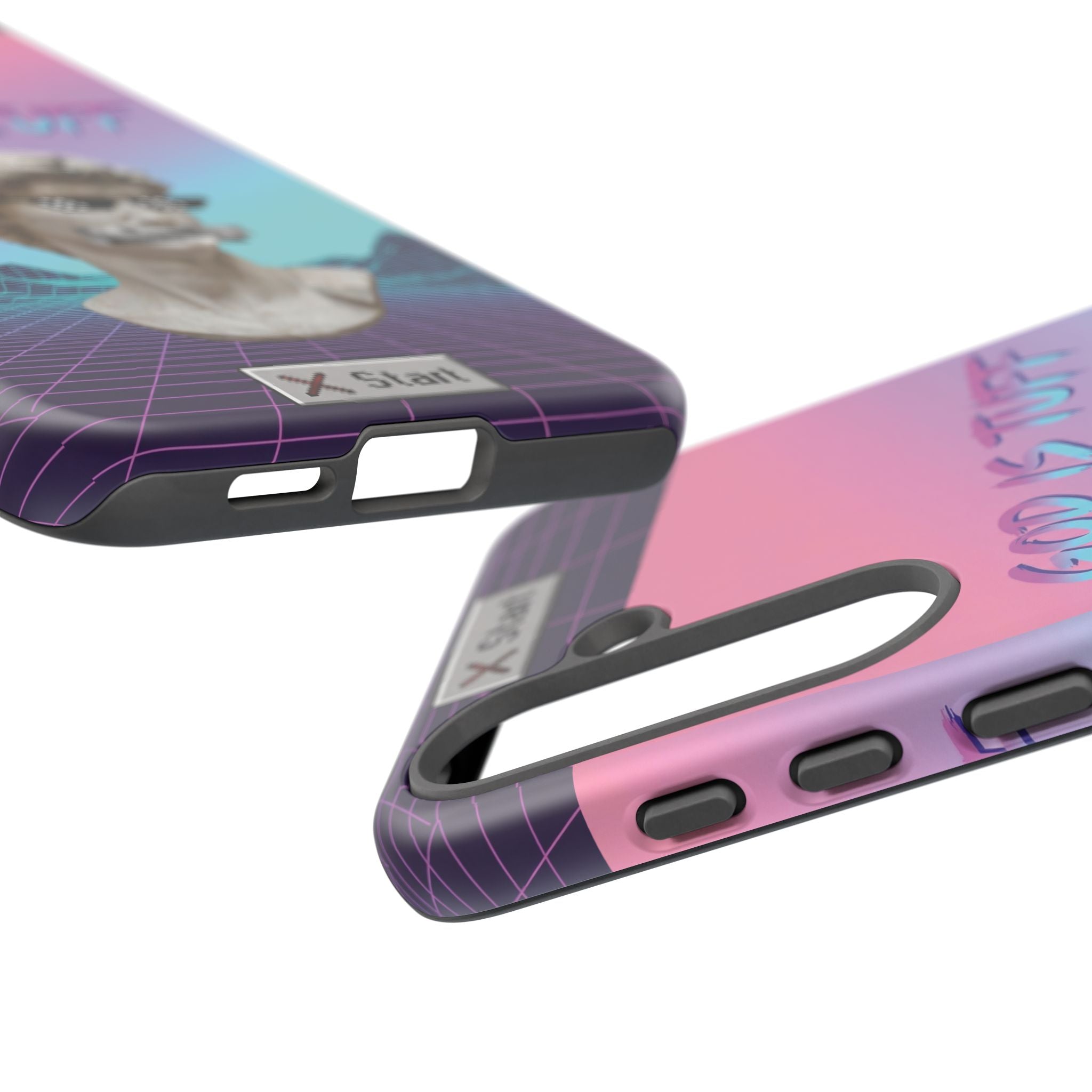 God is Tuff" Vaporwave Christian Phone Case | Aesthetic Statue with Pixel Shades, Retro 80s 90s Synthwave Grid, Gen Z Faith Gift