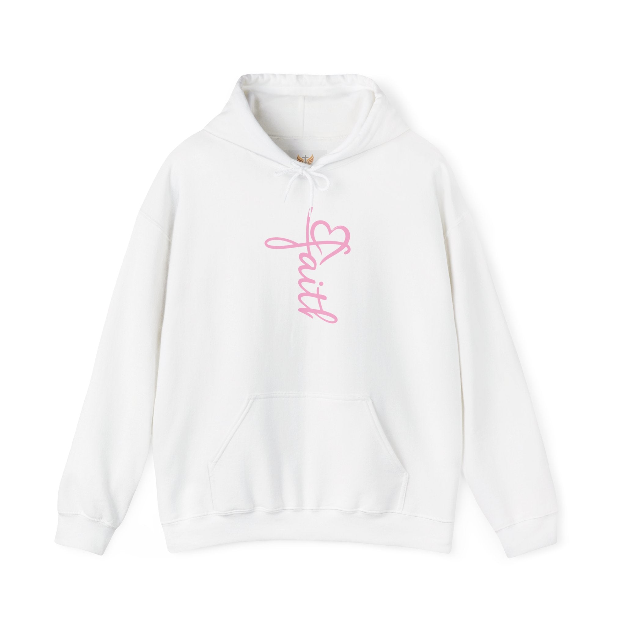 Faith script with heart Hoodie | White vertical faith design