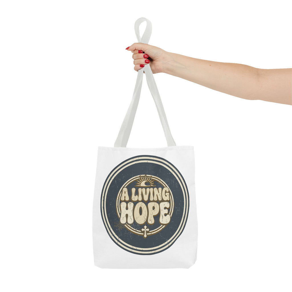 A Living Hope round emblem Tote Bag | Inspirational faith design
