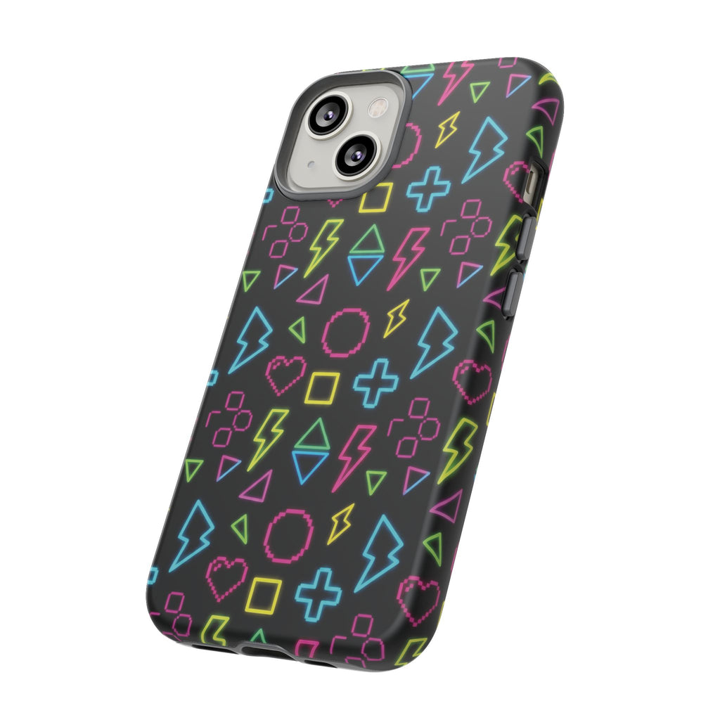 Electric Savior" Retro 90s Christian Phone Case | Neon Synthwave Pixel Art, Lightning Cross & Geometric Design, Bold Faith Gift