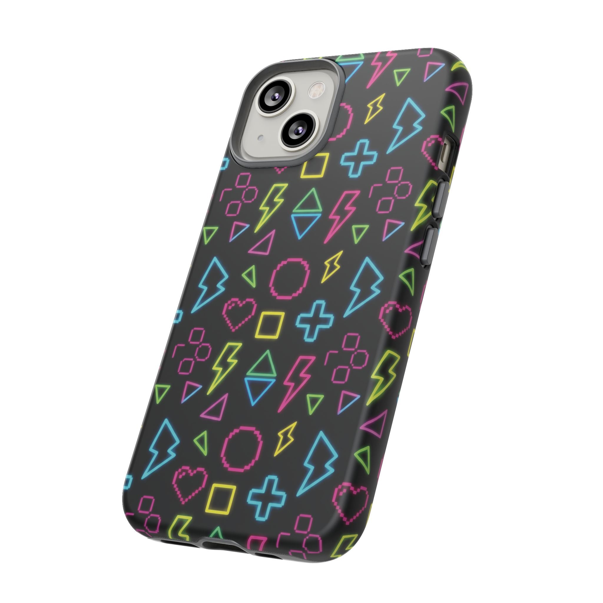 Electric Savior" Retro 90s Christian Phone Case | Neon Synthwave Pixel Art, Lightning Cross & Geometric Design, Bold Faith Gift