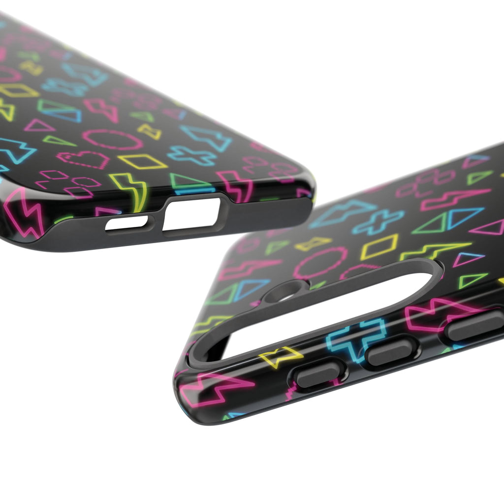 Electric Savior" Retro 90s Christian Phone Case | Neon Synthwave Pixel Art, Lightning Cross & Geometric Design, Bold Faith Gift