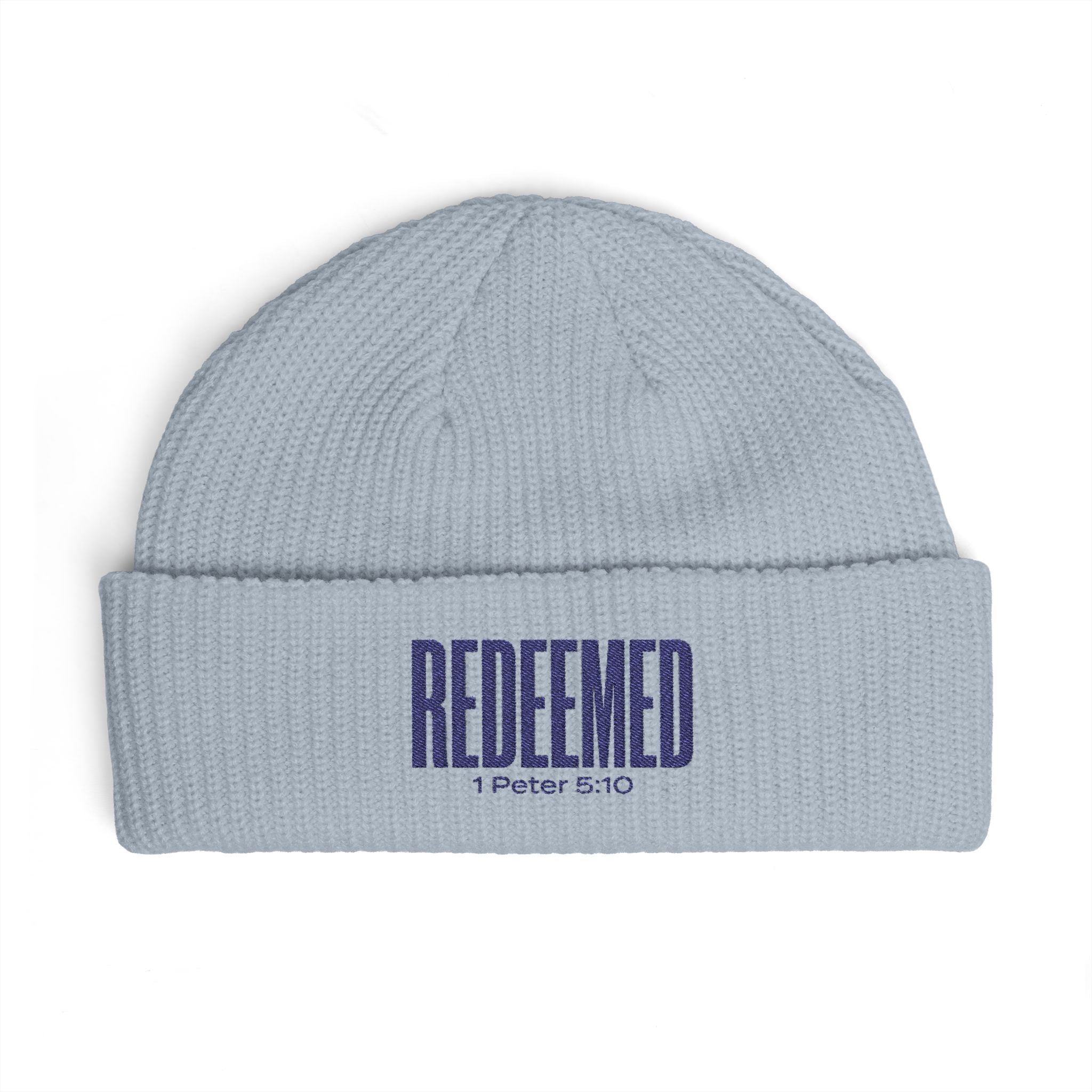 Redeemed Beanie, Embroidered Christian Cuff Beanie, 1 Peter 5:10 Scripture Hat, Winter Knit Cap, Faith Gift