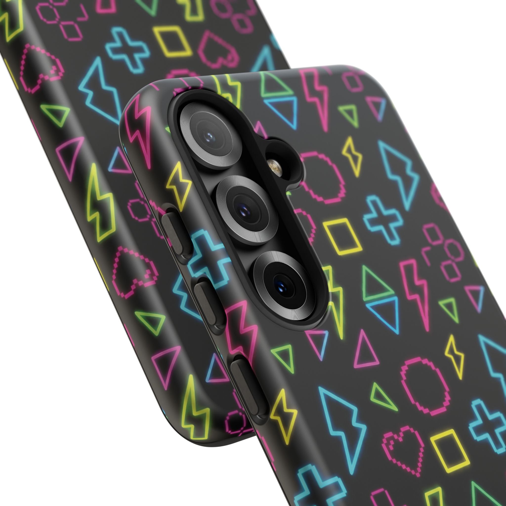 Electric Savior" Retro 90s Christian Phone Case | Neon Synthwave Pixel Art, Lightning Cross & Geometric Design, Bold Faith Gift