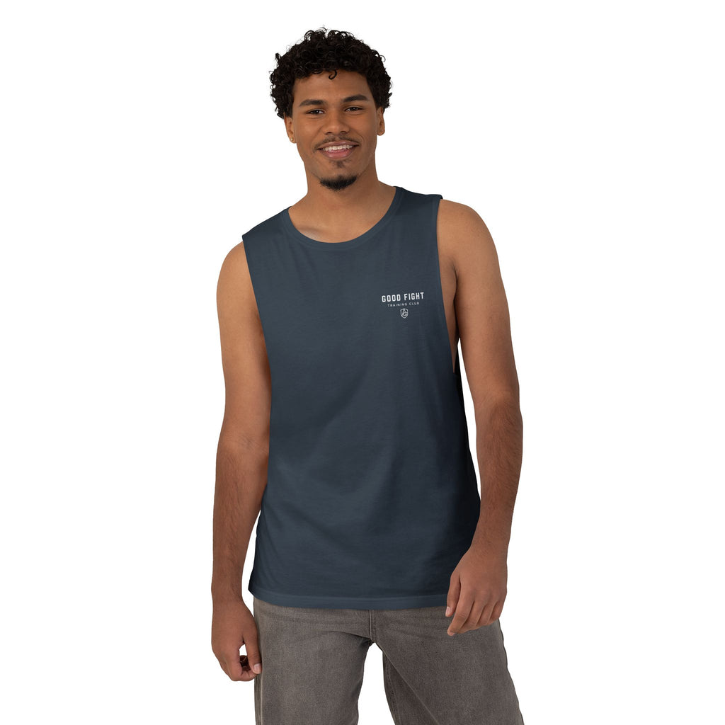 Good Fight Training Club Tank, Christian Gym Tank, 1 Timothy 6:12 Shirt, Faith Workout Shirt, Bible Verse Muscle Tank, Mens Activewear