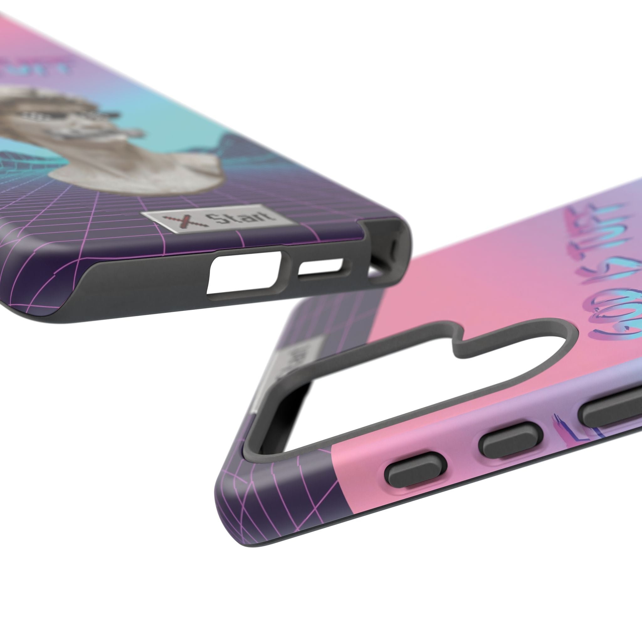 God is Tuff" Vaporwave Christian Phone Case | Aesthetic Statue with Pixel Shades, Retro 80s 90s Synthwave Grid, Gen Z Faith Gift