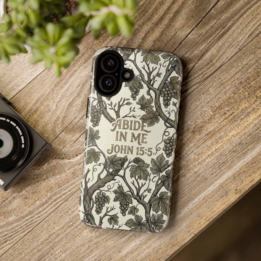 True Vine" Christian Phone Case | John 15 Scripture Art, Earthy Green Botanical Pattern, Nature Faith Gift, Bible Verse Cover