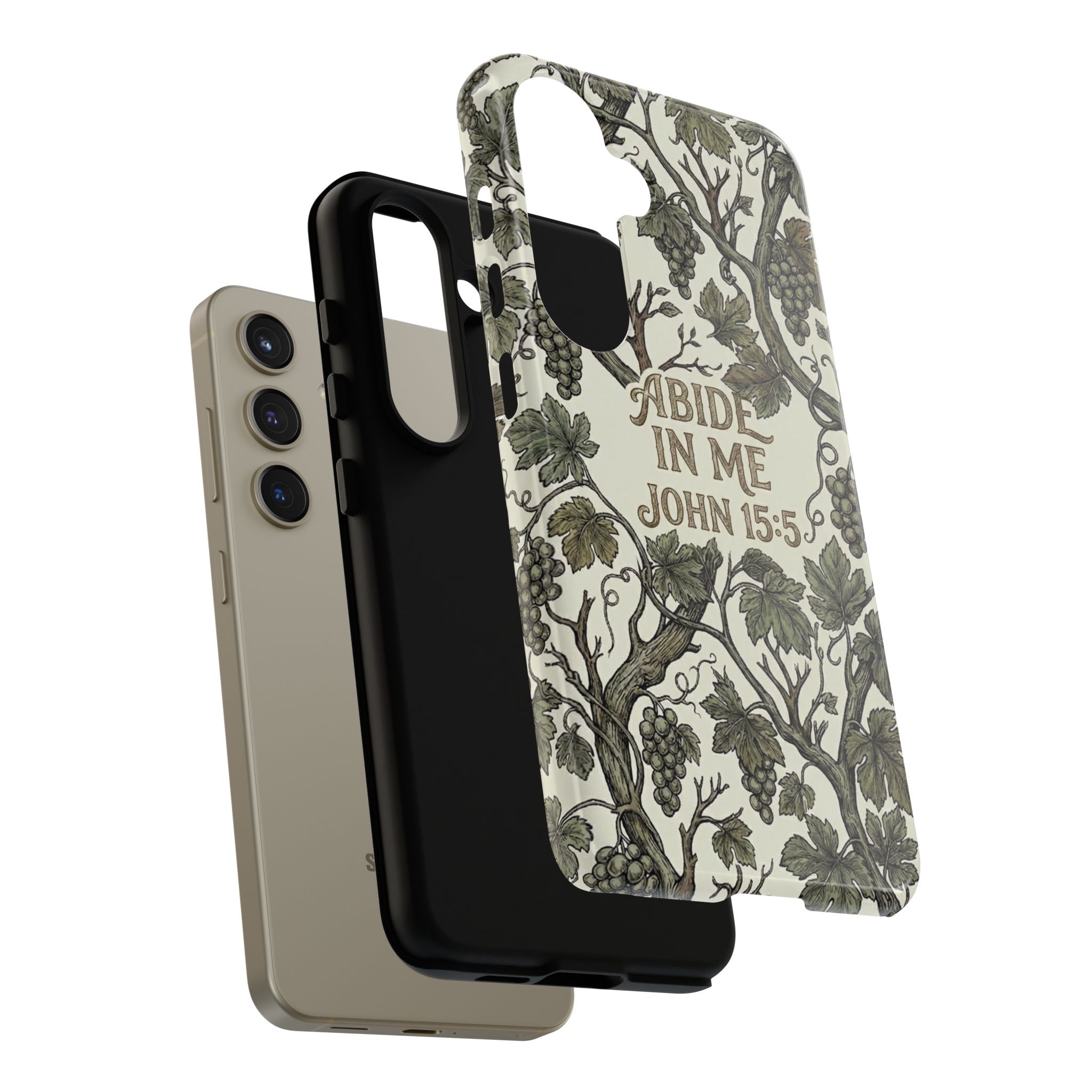 True Vine" Christian Phone Case | John 15 Scripture Art, Earthy Green Botanical Pattern, Nature Faith Gift, Bible Verse Cover