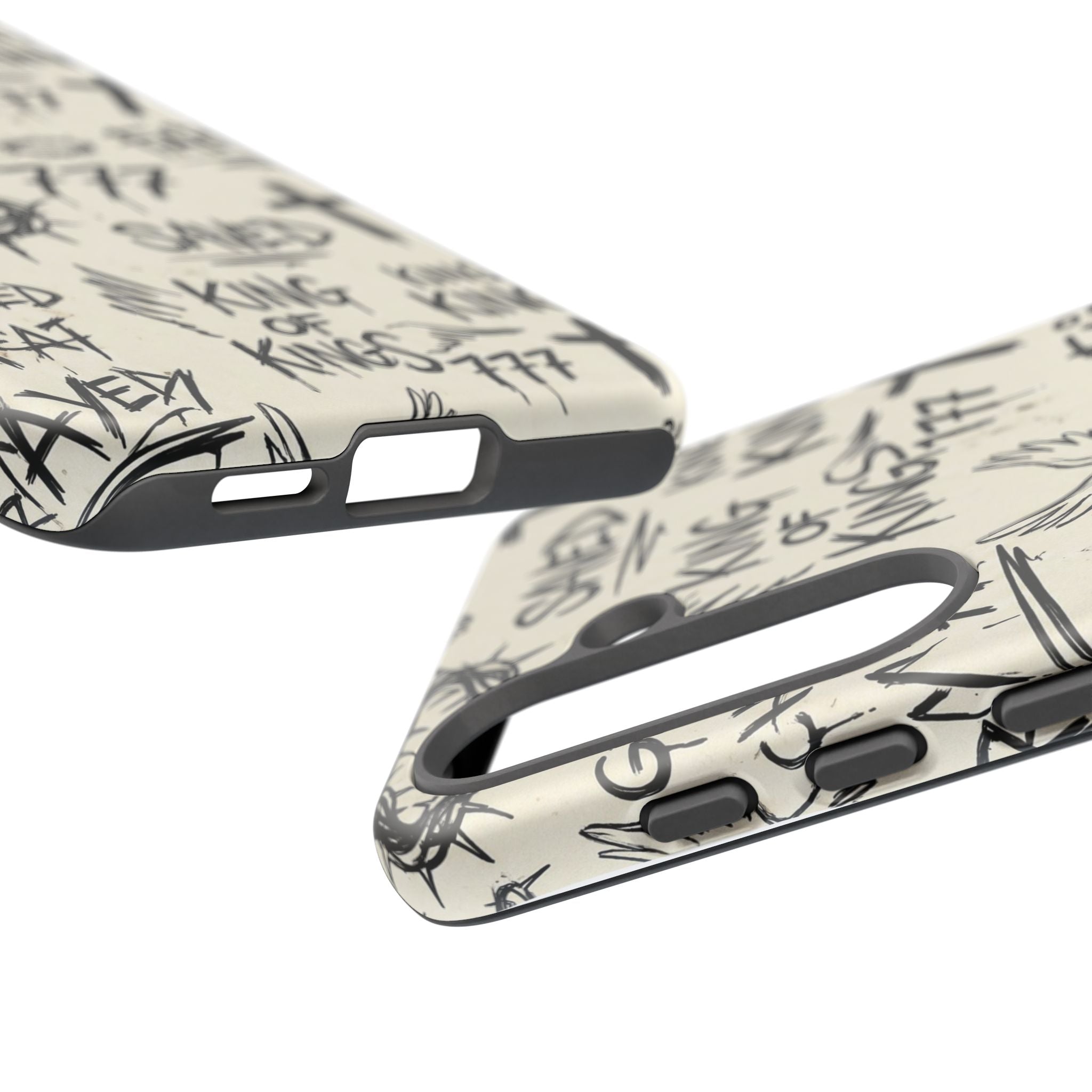 Christian Graffiti Phone Case | "Saved" & "King of Kings" Doodle Art, Urban Streetwear Faith Cover, Modern Religious Sketch Design