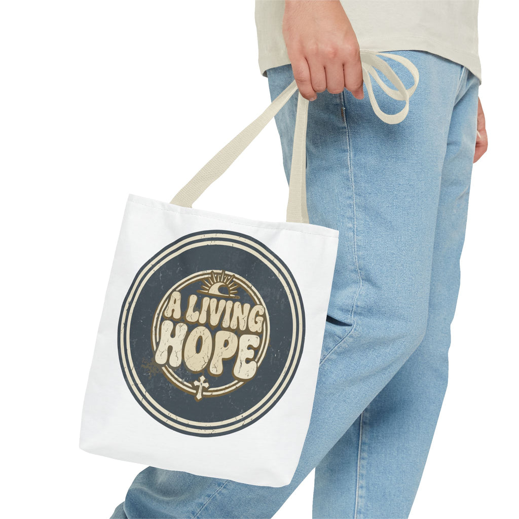 A Living Hope round emblem Tote Bag | Inspirational faith design