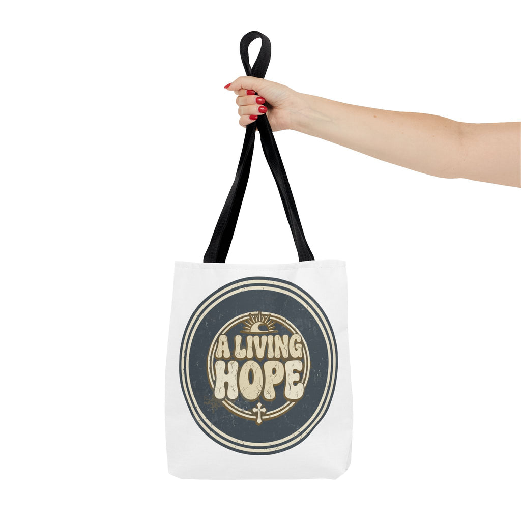 A Living Hope round emblem Tote Bag | Inspirational faith design