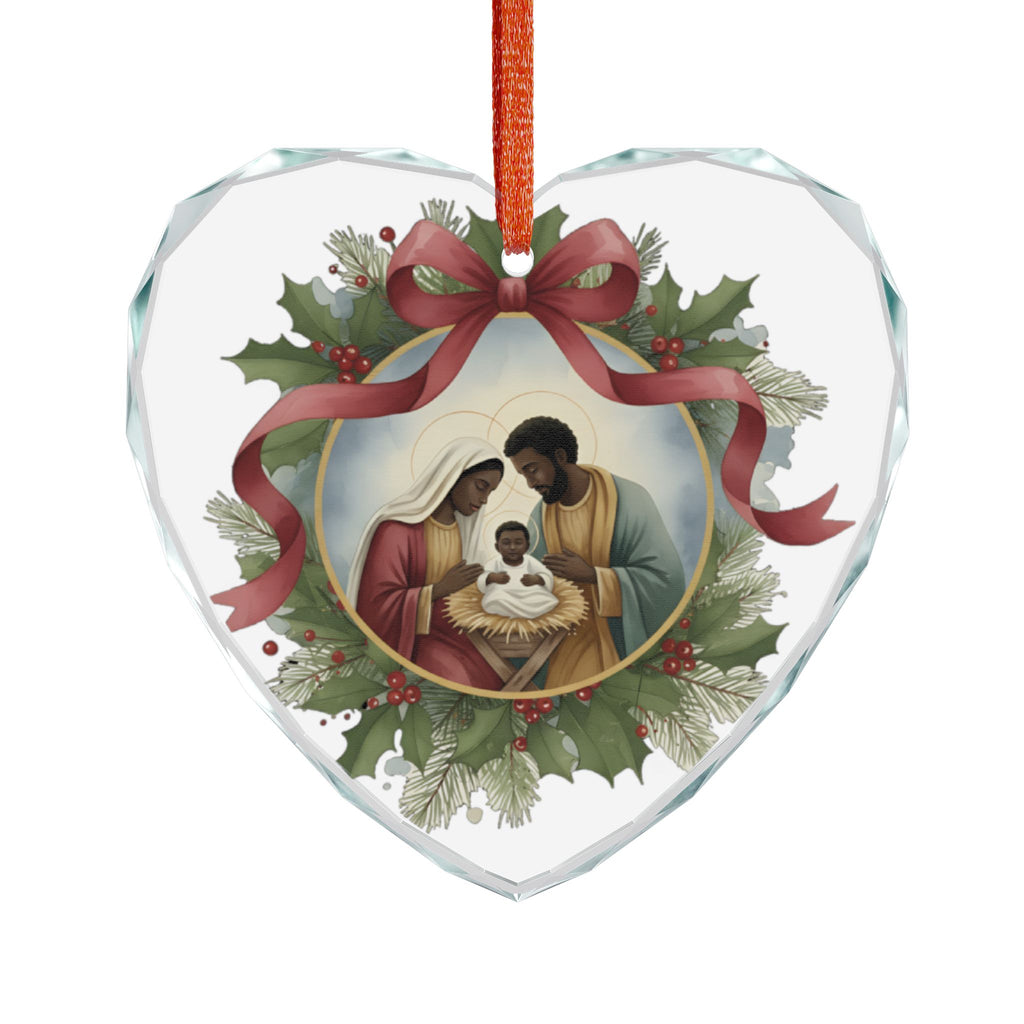 African American Nativity Ornament Heart Glass | Holy Family Christmas Decor | Black Holy Family Keepsake | Christian Christmas Gift