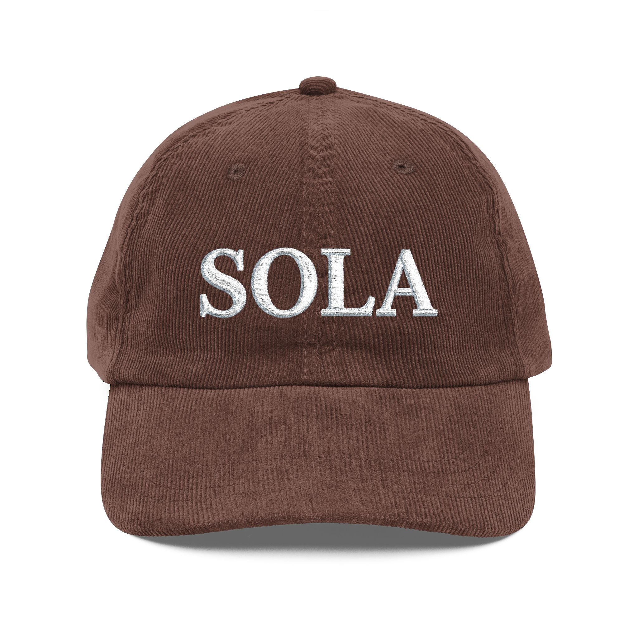 SOLA Corduroy Cap, Embroidered Christian Hat, Minimalist Reformed Baseball Cap, Faith Streetwear, Theology Gift (Embroidery)