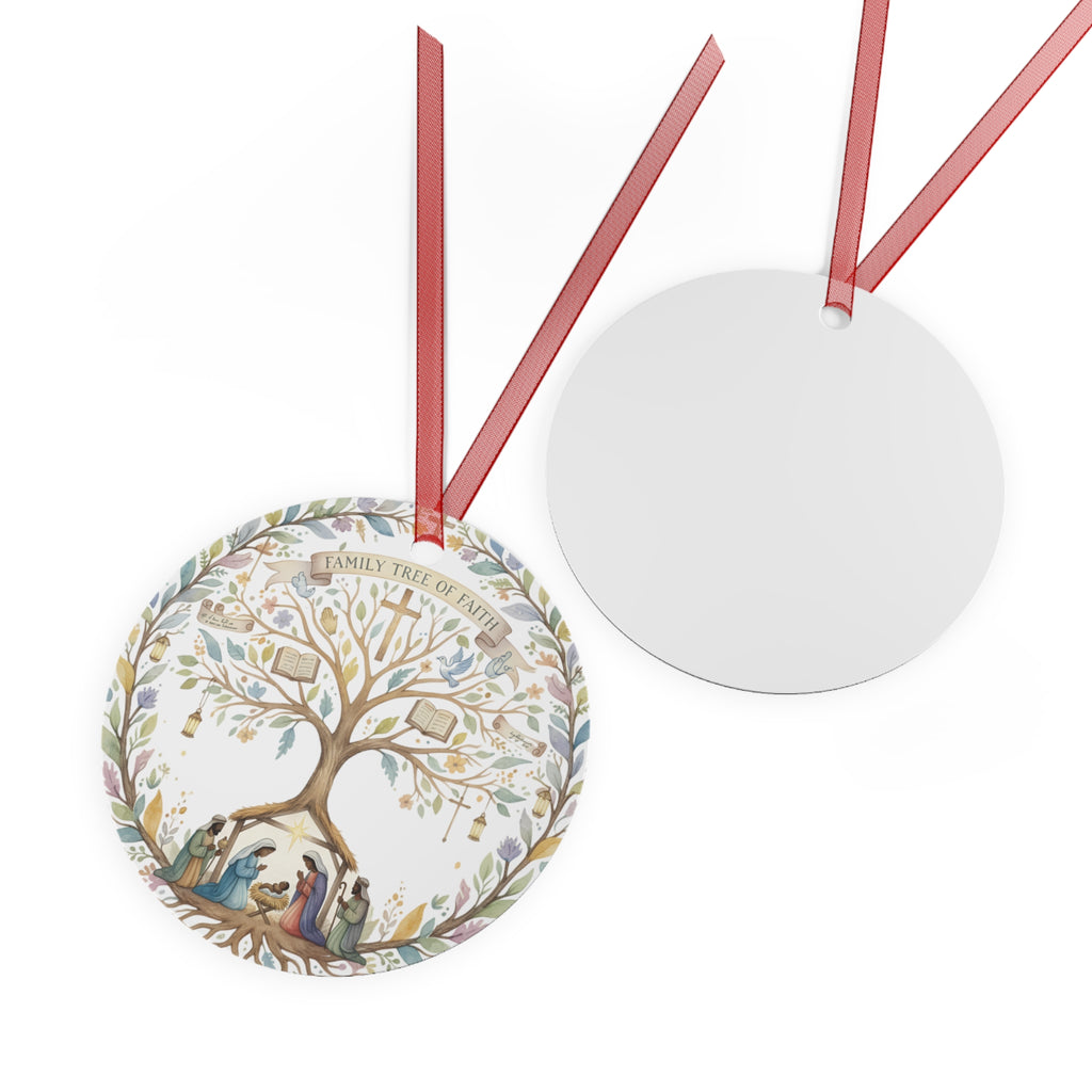 Family Tree of Faith Metal Ornament Nativity Ornament Christian Christmas Decor Double-Sided Aluminum Keepsake Religious Gift