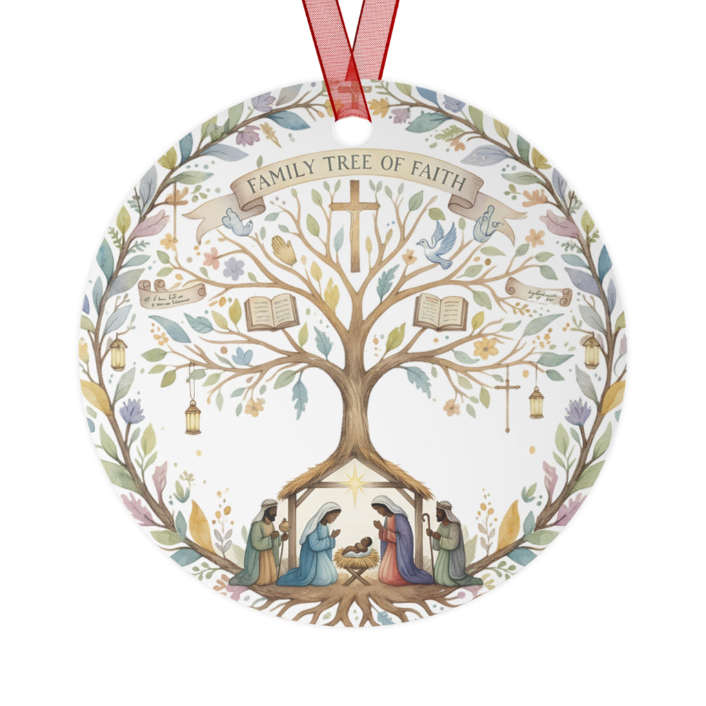 Family Tree of Faith Metal Ornament Nativity Ornament Christian Christmas Decor Double-Sided Aluminum Keepsake Religious Gift